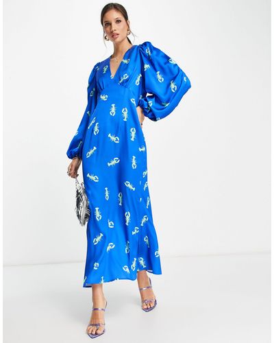 Never Fully Dressed Exclusive Balloon Sleeve Lobster Midaxi Dress - Blue