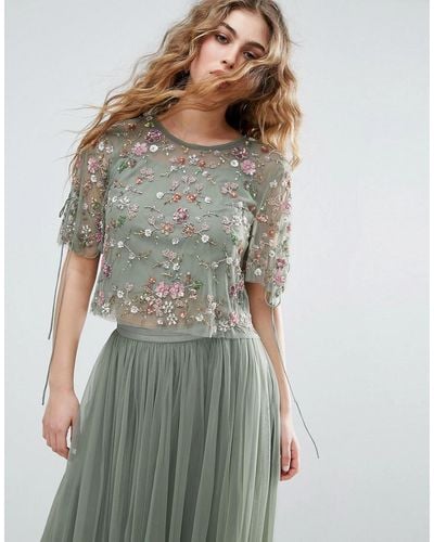 Needle & Thread Needle And Thread Floral Embellished Top - Green