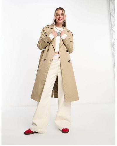 Pull&Bear Belted Trench Coat - White