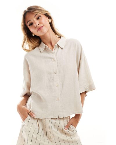 Vero Moda Linen Boxy Short Sleeved Shirt - White