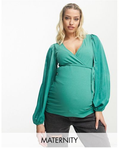 Mama.licious Maternity - blouse à col v - vert - Bleu
