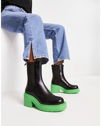 Monki Boot With Green Chunky Sole - Blue
