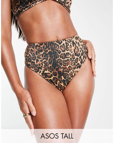 ASOS Asos design tall – mix and match – bikinihose mit hoher taille, hohem beinausschnitt und leopardenmuster - Mehrfarbig