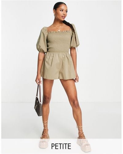 Missguided Linen Look Playsuit With Lace Up Back - Natural