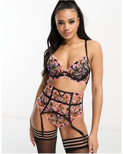 Ann Summers Wildflower Contrast Floral Embroidered Padded Plunge Bra - Multicolour