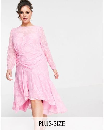 Forever New Ruched High Low Midi Dress - Pink