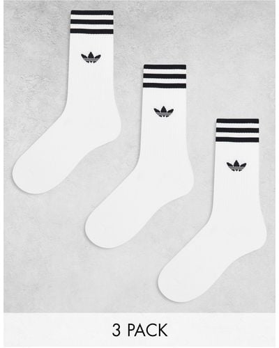 adidas Originals 3 Pack Three Stripe Crew Socks - White