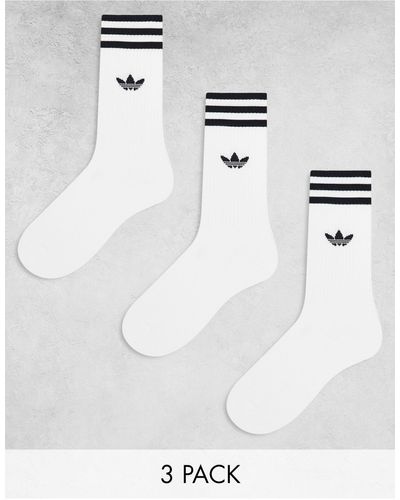 adidas Originals Confezione da 3 paia di calzini bianchi con tre strisce - Bianco