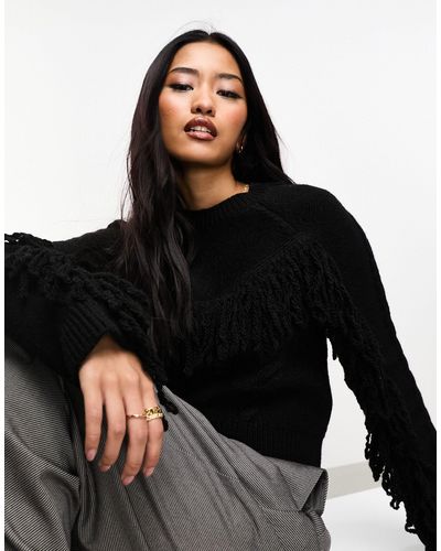 ONLY Fringe Detail Sweater - Black