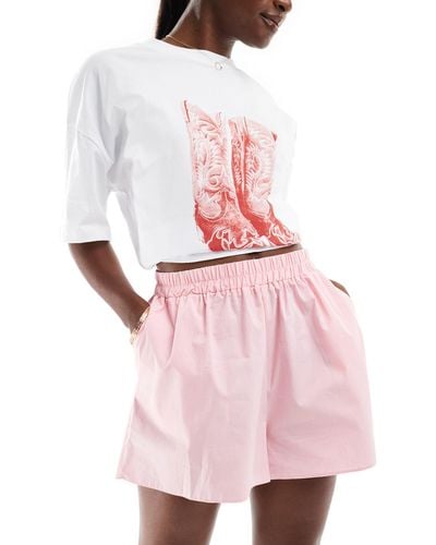 Miss Selfridge Poplin Pull On Shorts - Pink