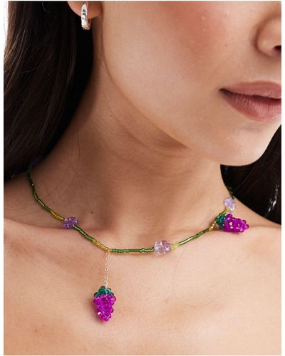 Daisy Street Mini Beaded Grape Necklace - Natural