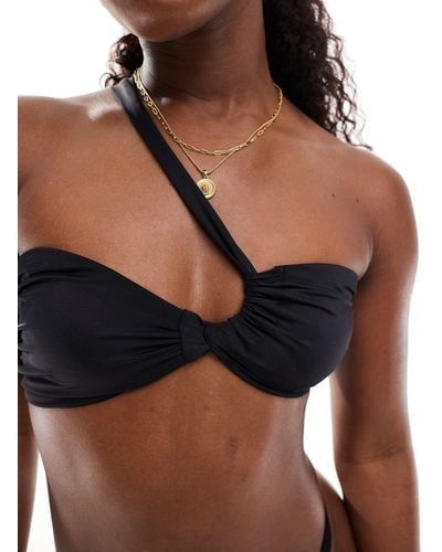 Miss Selfridge Asym Ruched Bikini Top - Black