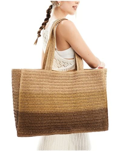 South Beach Ombre Woven Large Shoulder Tote Bag - Natural
