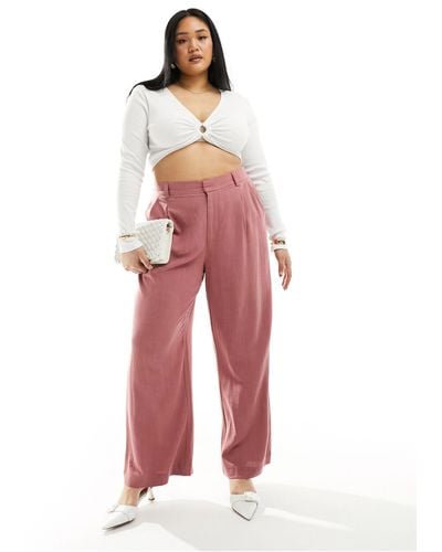 ASOS Asos Design Curve Wide Leg Dad Trouser With Linen - Red