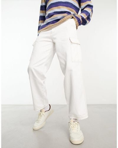 Pull&Bear Pantalon cargo à surpiqûres contrastantes - écru - Blanc