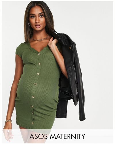 ASOS Asos Design Maternity Ribbed Cap Sleeve Mini Shirt Dress - Green