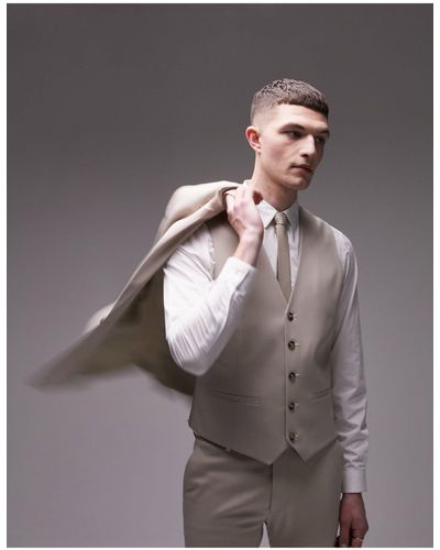 TOPMAN Super Skinny Herringbone Texture Waistcoat - Gray