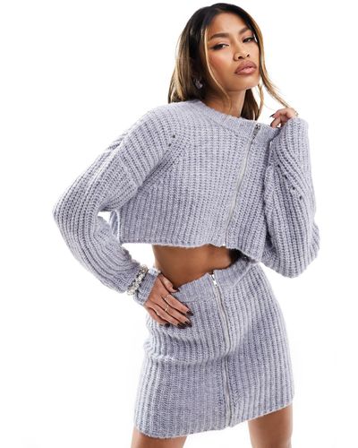 Aria Cove Cropped Knitted Zip Through Top Co-ord - Blue