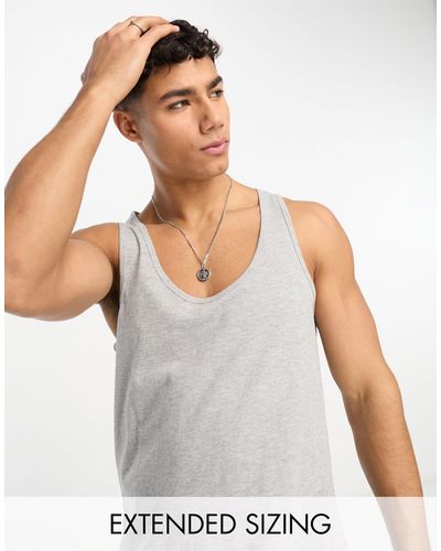 ASOS Camiseta gris jaspeado sin mangas con cuello ancho - Blanco