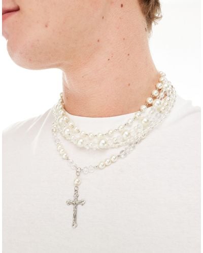 ASOS 4 Pack Pearl Necklace With Cross Pendant-white