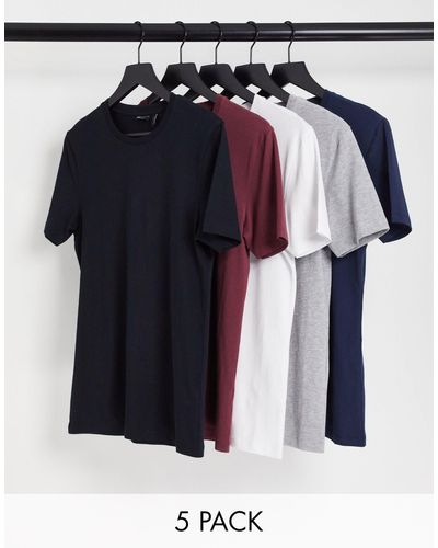 ASOS Set Van 5 T-shirts Met Ronde Hals En Muscle Fit - Blauw