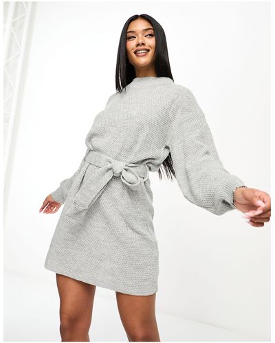 Glamorous Robe pull courte nouée à la taille en maille - chiné - Blanc