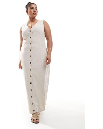 ASOS Asos Design Curve Midi Button Through Linen Waistcoat Dress - White