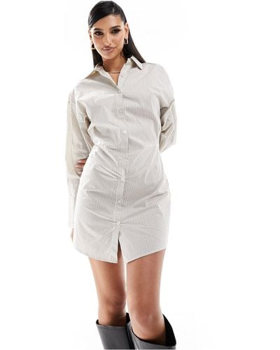 In The Style Cinched Waist Mini Shirt Dress - White