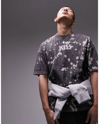 TOPMAN T-shirt super oversize slavato con stampa della band "kiss" - Grigio