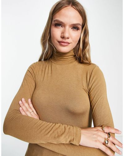 Y.A.S Woola High Neck Fine Knit Sweater - Brown
