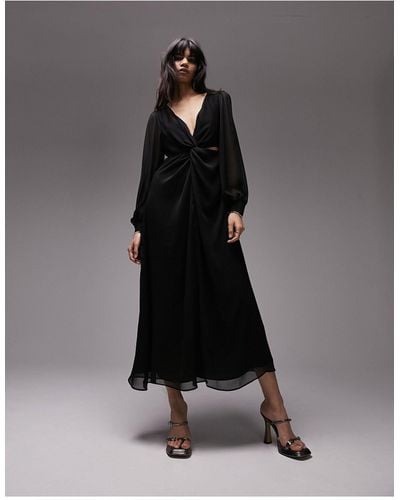 TOPSHOP Long Sleeve Twist Cut Out Midi Dress - Black