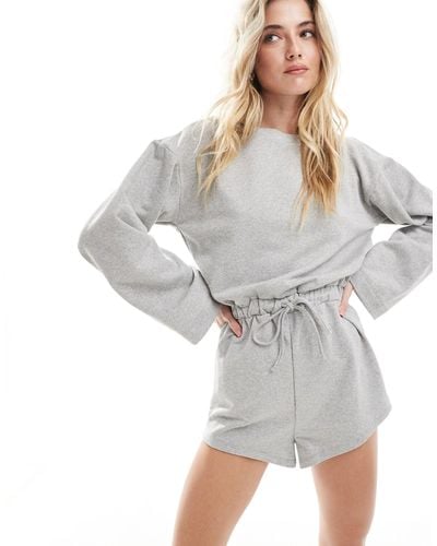 ASOS Long Sleeve Playsuit With Channel Waist And Super Short - Gray