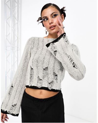 Collusion Knitted Jumper With Laddered Detail - Grey