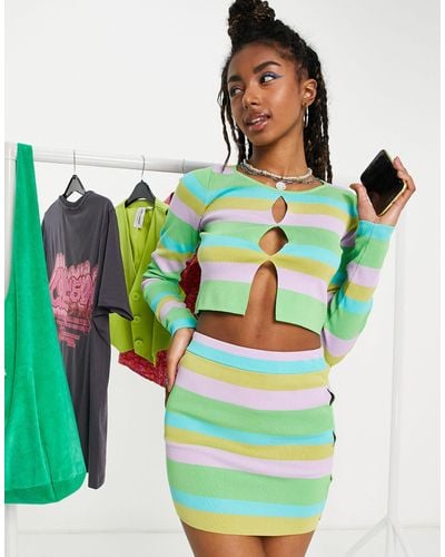 Collusion Knitted Cut Out Cropped Top Co Ord - Multicolor