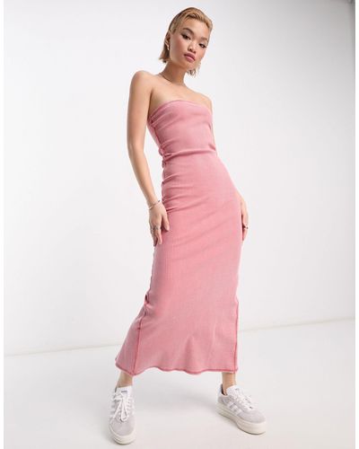 Weekday Tania Exclusive Rib Tube Midi Dress - Pink