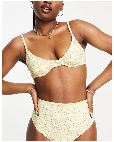 Pull&Bear Ditsy Floral Bikini Top - Yellow