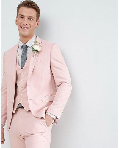Moss Moss London Wedding Skinny Suit Jacket In Light Pink