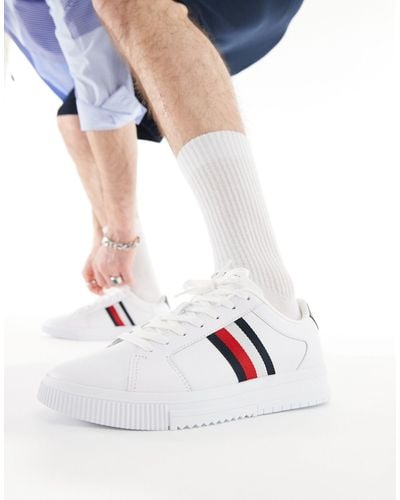 Tommy Hilfiger – supercup – sneaker aus em leder mit streifen - Weiß