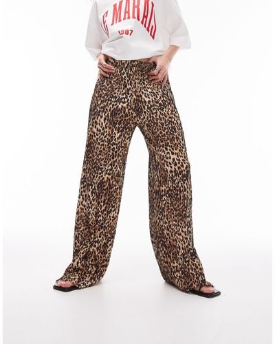 TOPSHOP Leopard Print Plisse Trouser - Multicolour