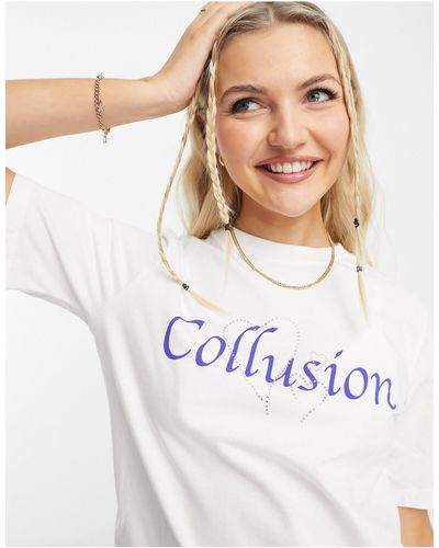 Collusion Branded Diamante T-shirt - White
