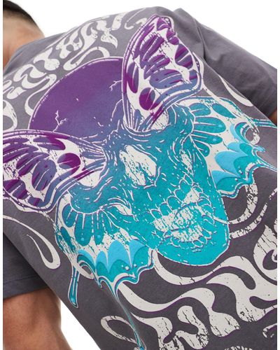 Bershka Butterfly Back Printed T-shirt - Blue