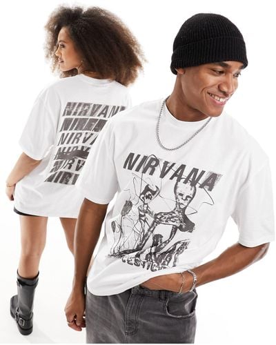 ASOS Unisex Oversized Licence Band T-shirt With Nirvana Prints - White