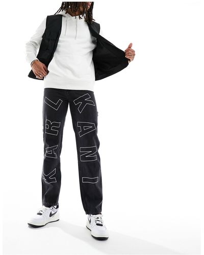 Karlkani Og - jeans vestibilità comoda neri con logo ricamato grande - Nero