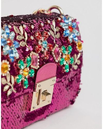ALDO All Over Sequin Cross Body Bag With Floral Gem Embellishment - Pink