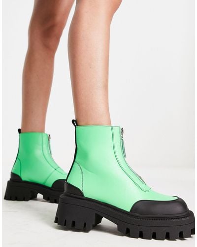 ASOS Autumn Square Toe Front Zip Boots - Green