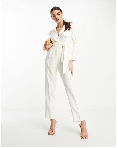 Closet Tie Waist Kimono Jumpsuit - White