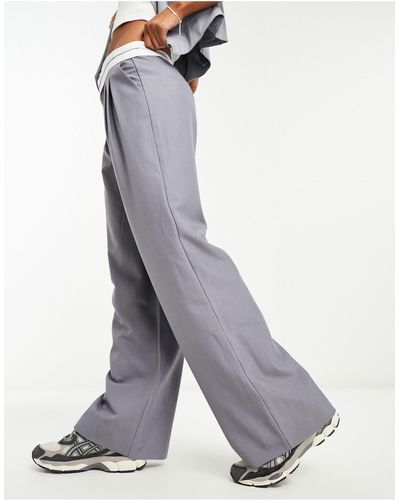 emory park Waistband Detail Wide Leg Tailored Trousers - Grey