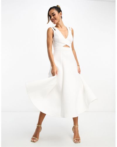 ASOS Minimal Wrap Seamed Prom Midi Dress - White