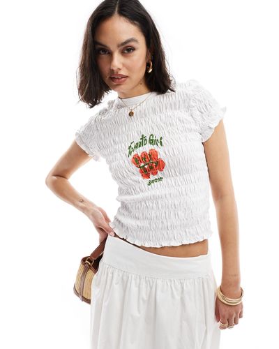 ASOS Shirred Baby Tee With Tomato Girl Graphic - White