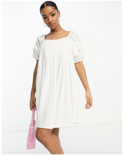 ASOS Broderie Mini Smock Dress With Curve Seam - White